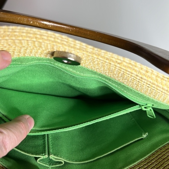 Talbots Woven Bucket Purse w/ Wooden Handles - Picture 9 of 12